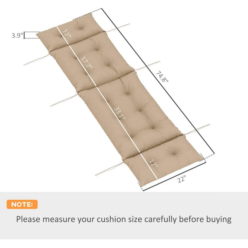 Beige Tufted Outdoor Chaise Lounge Cushion with Ties