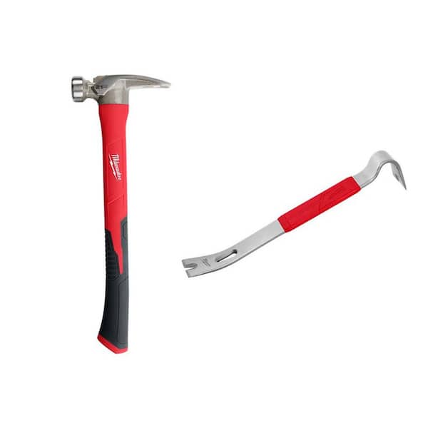 Milwaukee 21 oz. Milled Face Poly Handle Hammer with 9 in. Nail Puller with Dimpler