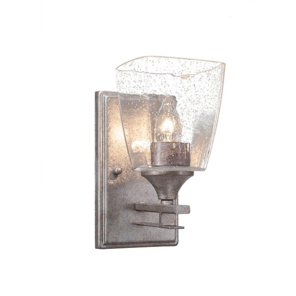 Unbranded Ontario 4.5 in. 1 Light Wall Sconce Aged Silver 4.5 in. Square Clear Bubble Glass Shade