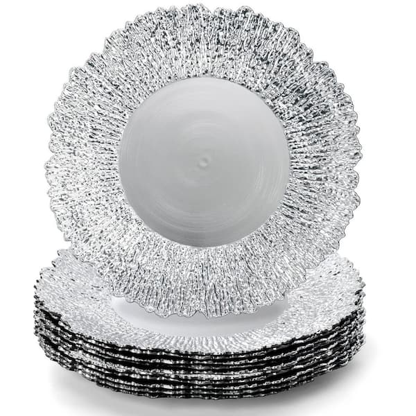 13 in. Silver Charger Plates Set of 12, Plastic Reef Serving Chargers for Dinner, Lightweight, Durable and Easy Maintain