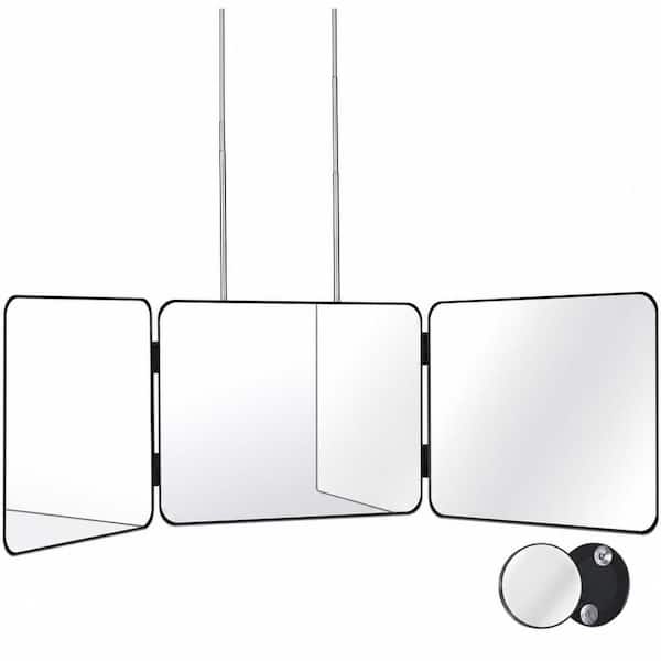 13 in. W x 9 in. H Rectangle Retractable Hooks Adjustable Height Hanging Bathroom Makeup Mirror, 5X Magnifying in Black
