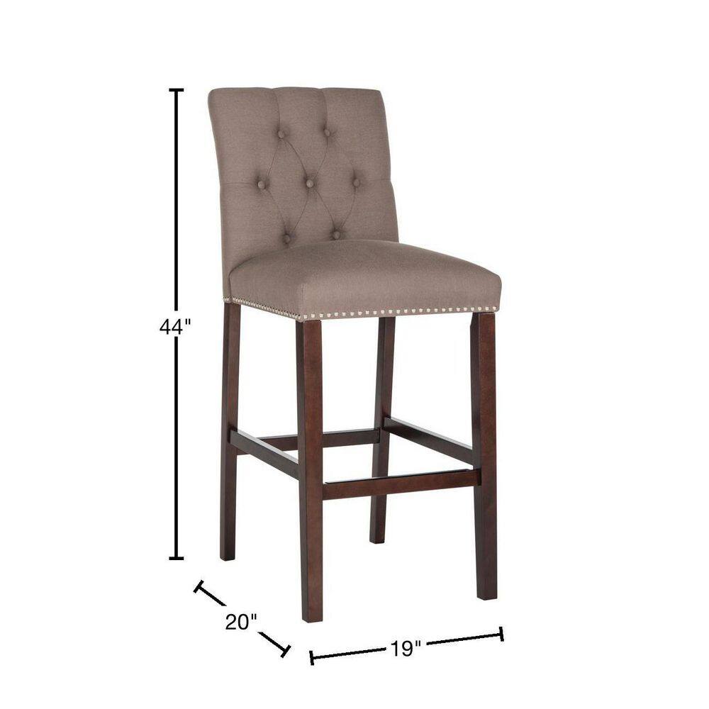 Transitional Espresso and Dark Taupe Bar Stools with Silver Nailheads (Set of 2)