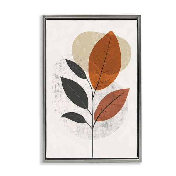 Stupell Industries Autumnal Neutral Leaves by LSR Design Studio Gray Floater Frame Nature Graphic Art Print 25 in. x 17 in.