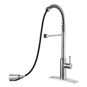 Single Handle Pull Down Sprayer Kitchen Faucet with Spring in Brushed Nickel