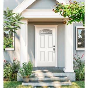 36 in. x 80 in. Camber Top Mission Prairie Primed Steel Prehung Left-Hand Inswing Front Door w/Brickmould