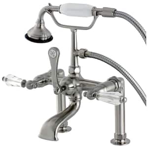 Crystal Lever 3-Handle Deck-Mount High-Risers Claw Foot Tub Faucet with Handshower in Brushed Nickel