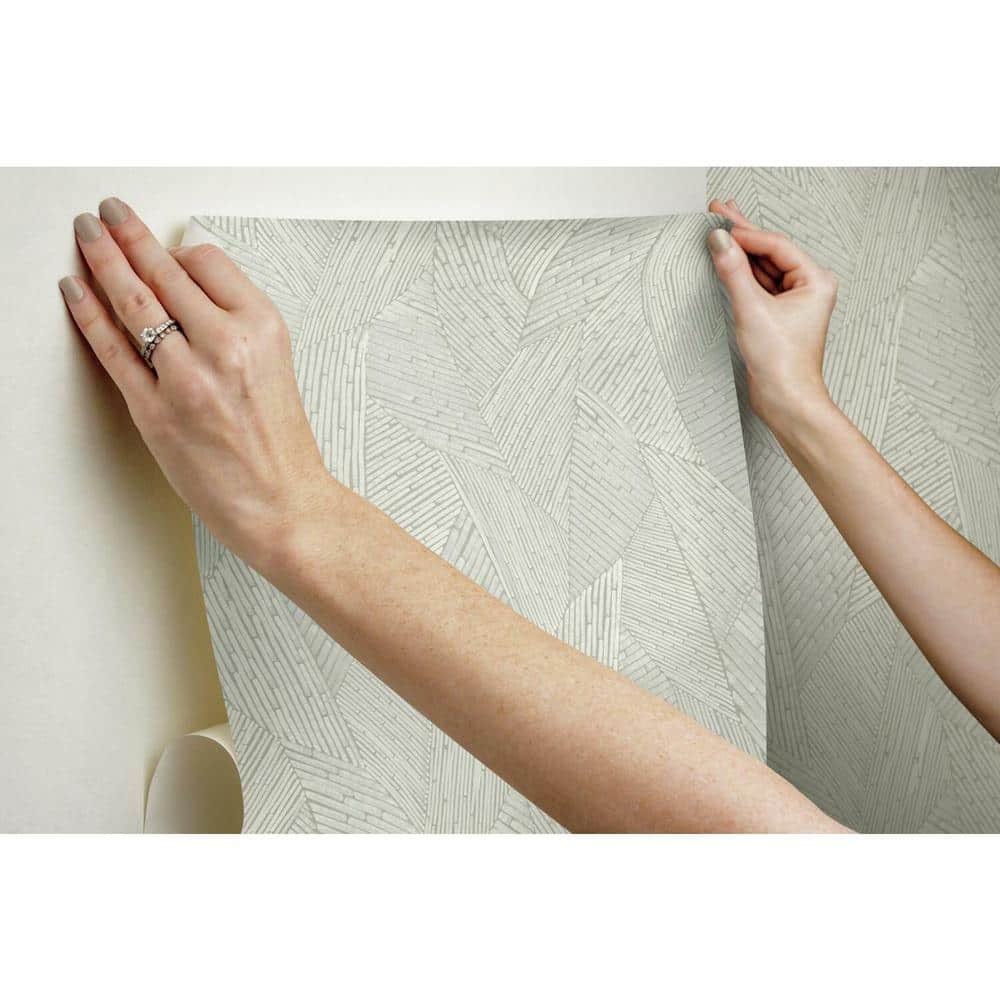 Taupe and White Woven Reed Stitch Peel and Stick Wallpaper