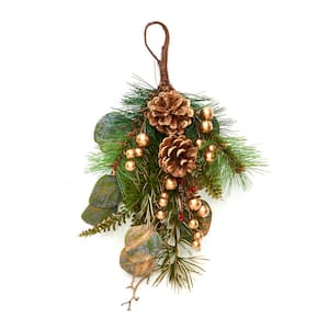 13 in. Green Leaves with Gold Berry Artificial Christmas Swag (Set of 3)