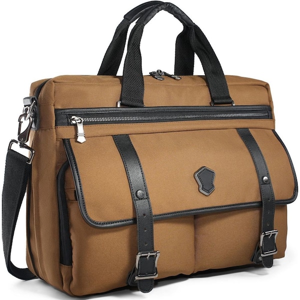 17 in. Brown Laptop Briefcases with 4-Compartments, 13-Pockets Laptop Messenger and Shoulder Bags, Expandable Briefcases