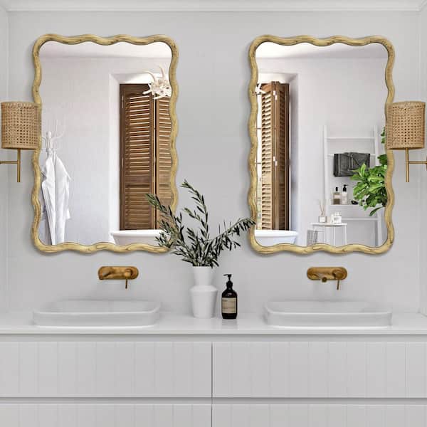 Hochwertiges 20 in. W x 30 in. H Rectangle Burlywood Framed Wavy Wall Mirror (2-Pieces)