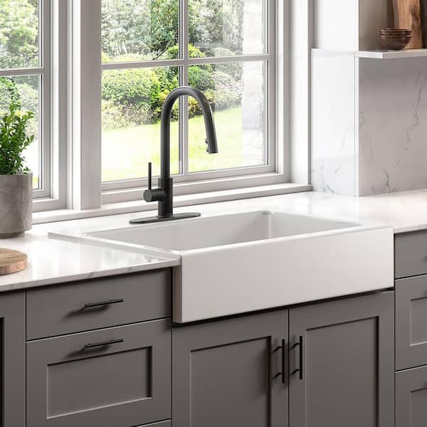 Josephine 34 in. 3-Hole Quick-Fit Farmhouse Apron Front Drop-in Single Bowl Crisp White Fireclay Kitchen Sink