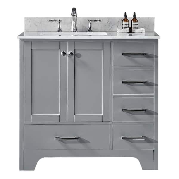 Exclusive Heritage Clariette 36 in. W x 22 in. D x 34.21 in. H Bath Vanity in Taupe Grey with Marble Vanity Top in White with White Basin