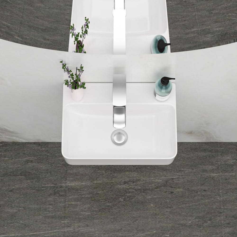 White Ceramic Rectangular Wall-Mount Bathroom Sink