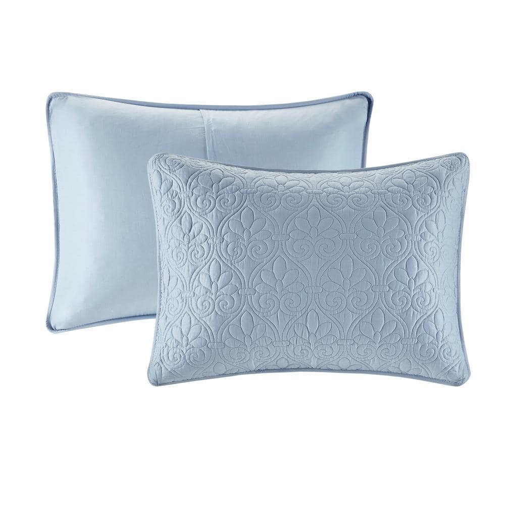 King Blue Microfiber Reversible Bedspread Set with Cotton Fill