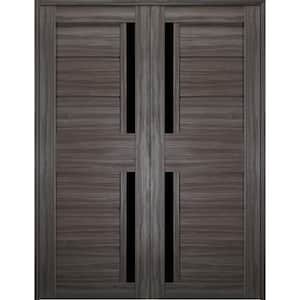 Esta 36 in. x 79.375 in. Both Active 2-Lite Frosted Glass Gray Oak Finished Wood Composite Double Prehung French Door