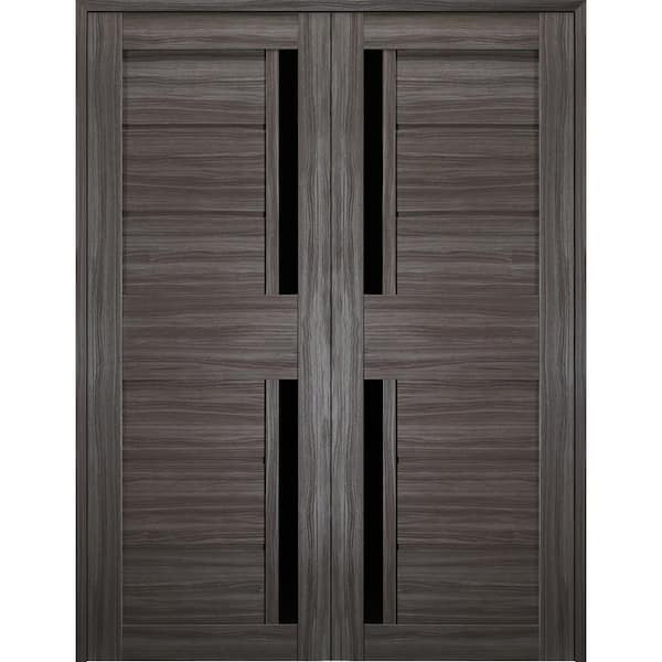 Belldinni Esta 48 in. x 79.375 in. Both Active 2-Lite Frosted Glass Gray Oak Finished Wood Composite Double Prehung French Door