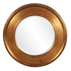 Medium Round Bright Gold Leaf Beveled Glass Classic Mirror (37 in. H x 37 in. W)