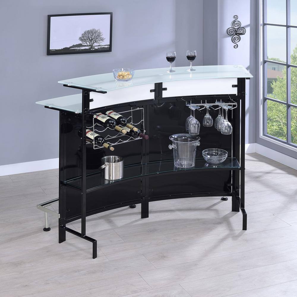 Contemporary Black and Chrome Bar Table with Glass Tops