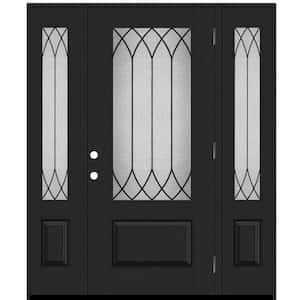 Regency 68 in. x 80 in. 3/4 Lite Spire Decorative Glass LHOS Onyx Mahogany Fiberglass Prehung Front Door w/Dbl 14 in. SL