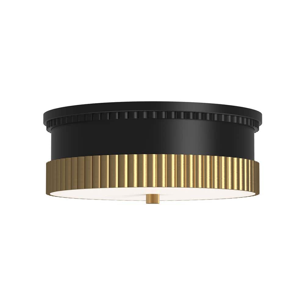 Rue Matte Black and Brushed Gold Art Deco Flush Mount Light