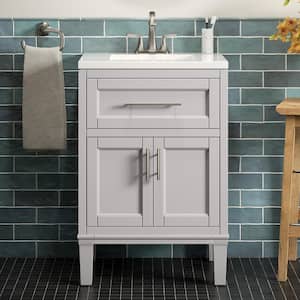 Chesil 24 in. W x 19.2 in. D x 36.1 in. H Single Sink Freestanding Bath Vanity in Atmos Grey with Quartz Top