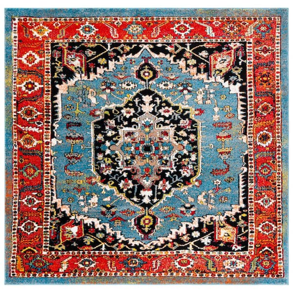 SAFAVIEH Vintage Hamadan 7 ft. x 7 ft. Blue/Red Ornate Medallion
