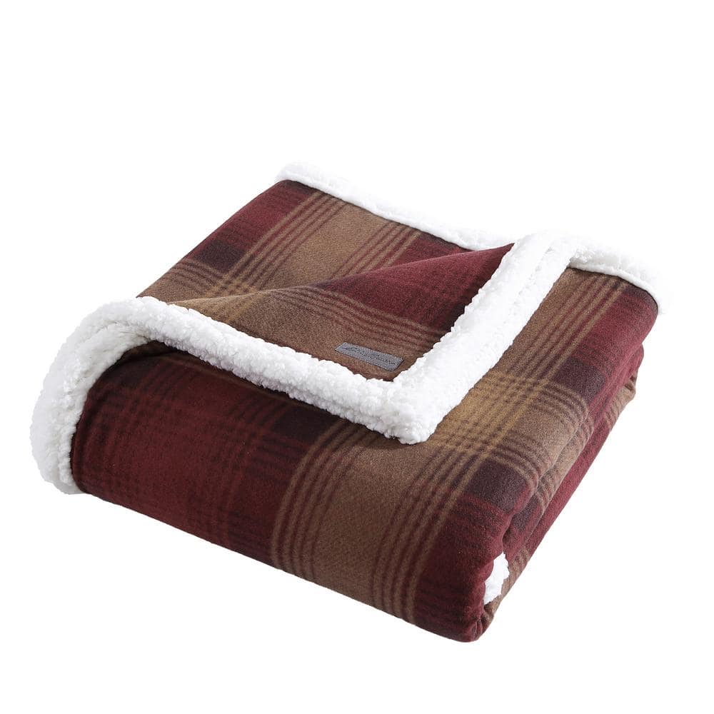 Raisin Nordic Plaid Reversible Fleece and Sherpa Throw Blanket