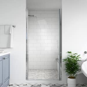 36 to 37-3/8 in. W x 72 in. H Pivot Semi-Frameless Shower Door in Chrome Finish with SGCC Certified Clear Glass