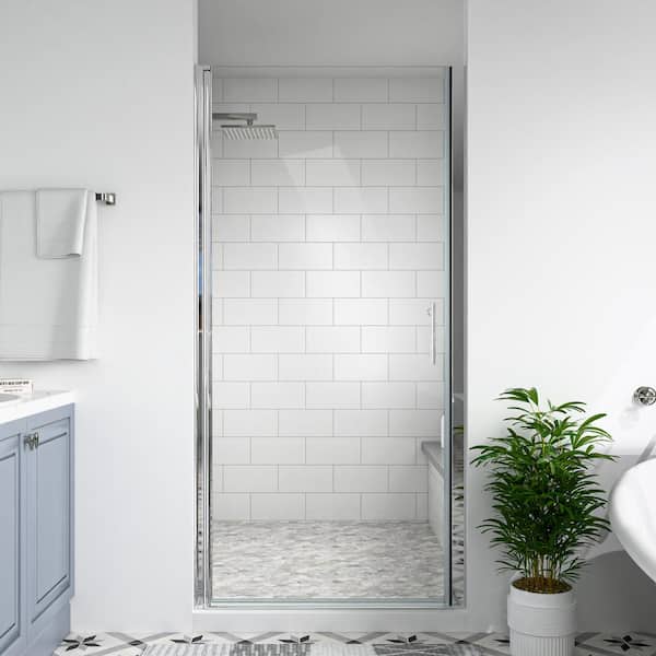 mortix 36 to 37-3/8 in. W x 72 in. H Pivot Semi-Frameless Shower Door in Chrome Finish with SGCC Certified Clear Glass