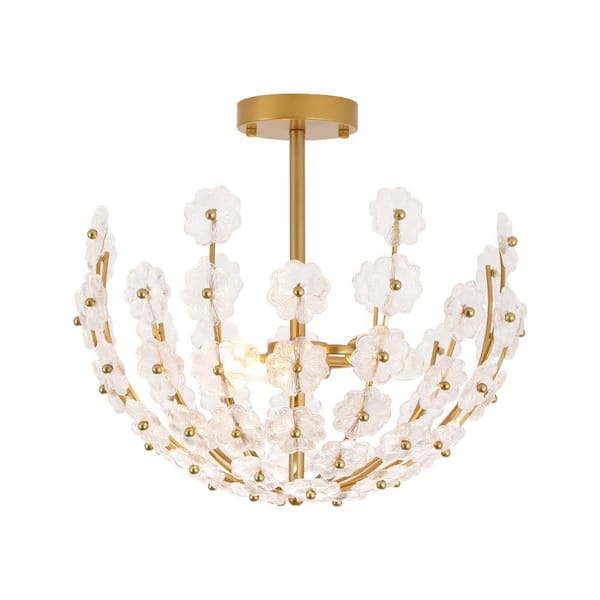 OUKANING 7.87 in. 1-Light Orange Sunflower Retro Semi-Flush