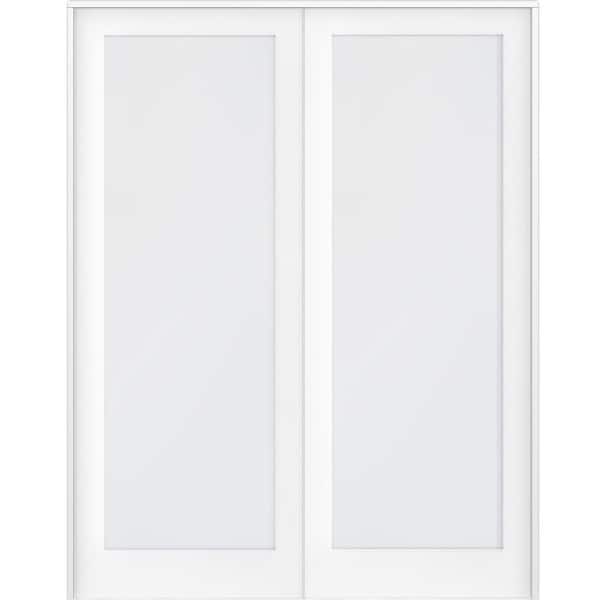 Krosswood Doors 48 in. x 96 in. Craftsman Shaker 1-Lite Satin Etch Both Active MDF Solid Core Double Prehung French Door