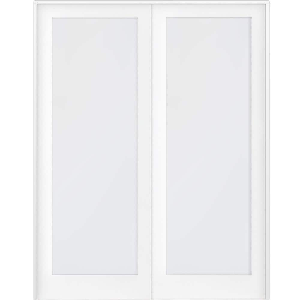 Krosswood Doors 56 in. x 96 in. Craftsman Shaker 1-Lite Satin Etch Both ...