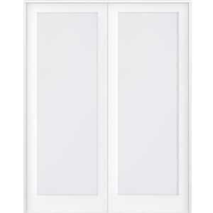 56 in. x 96 in. Craftsman Shaker 1-Lite Satin Etch Both Active MDF Solid Core Double Prehung French Door
