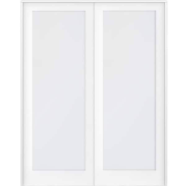 Krosswood Doors 60 in. x 96 in. Craftsman Shaker 1-Lite Satin Etch Both Active MDF Solid Core Double Prehung French Door