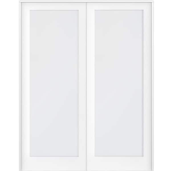 Krosswood Doors 64 in. x 96 in. Craftsman Shaker 1-Lite Satin Etch Both ...