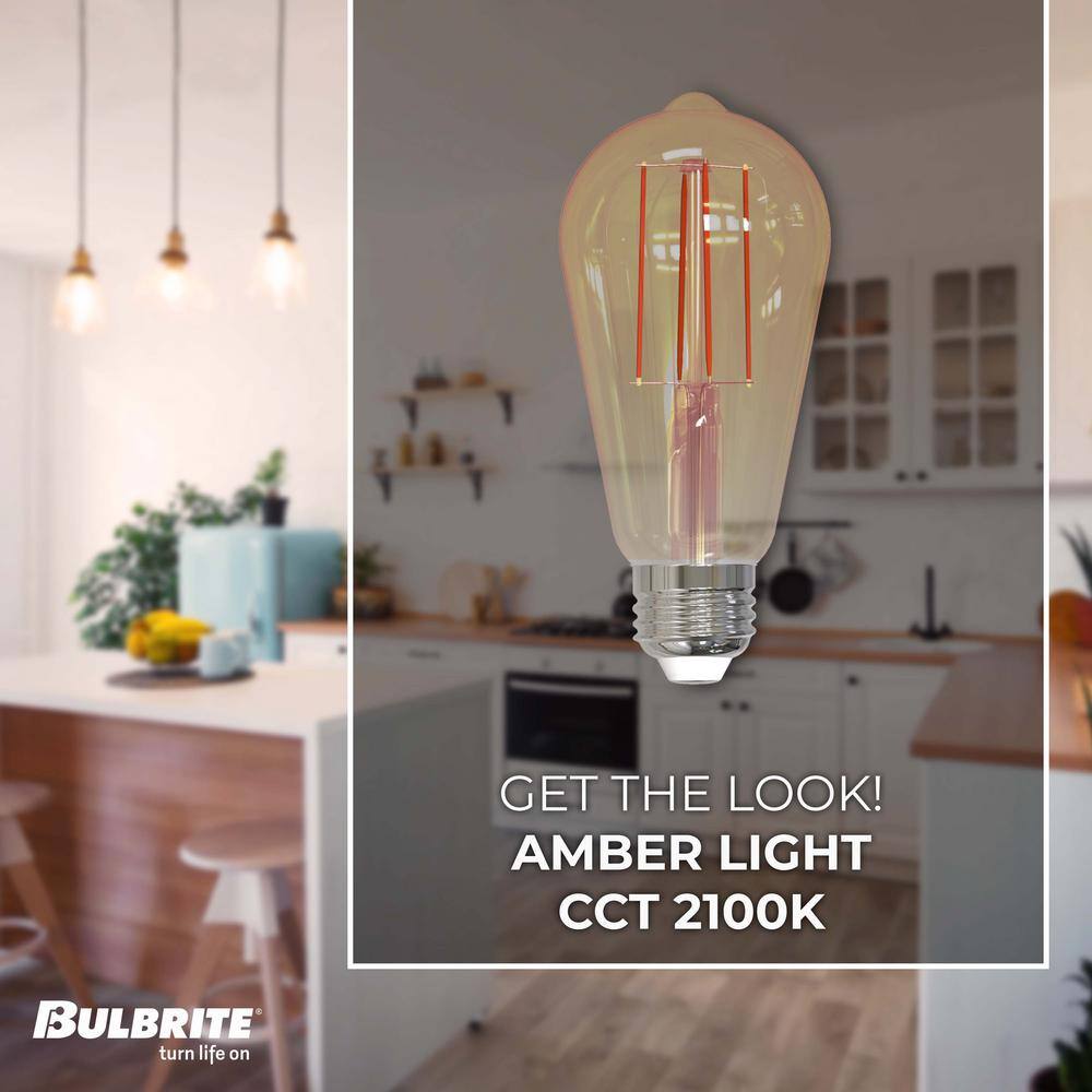 Antique Amber Dimmable LED ST18 Light Bulbs, 2-Pack