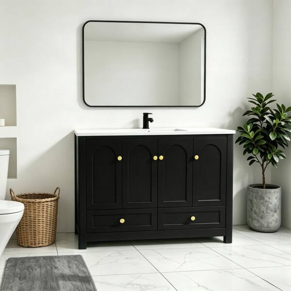 Modern 48" Black Bathroom Vanity with Resin sink Combo, 4 Soft Close Doors and 2 Drawers
