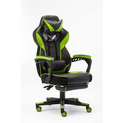 Contemporary Leather Adjustable Height Green Gaming Chair Ergonomic Desk Chair with Suppressible Footrest