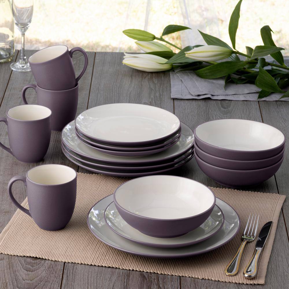 Plum and White Ceramic 16-Piece Square Dinnerware Set