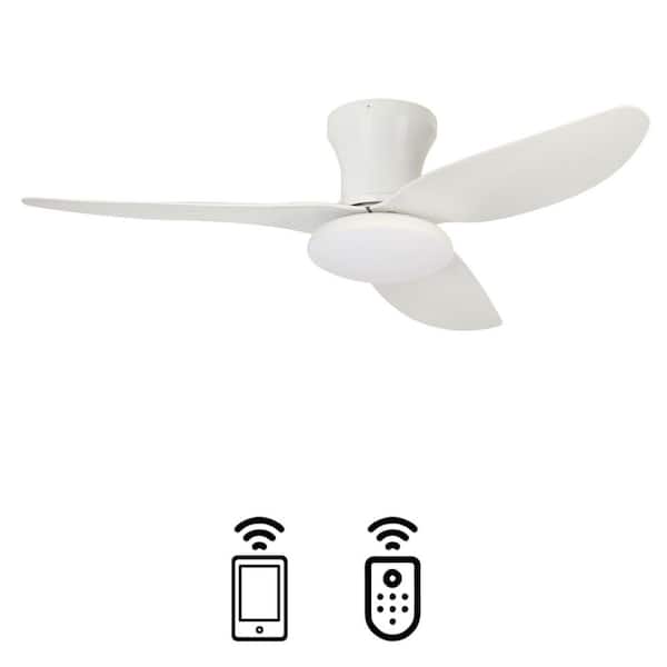40 in. Smart Indoor LED Modern White Low Profile Standard Small Flush Mount Ceiling Fan Light with Remote for Bedroom