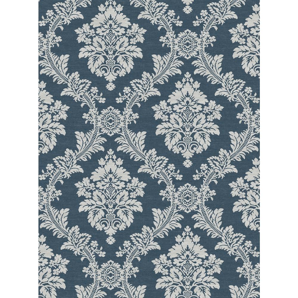 40.5 sq. ft. Denim Blue Seaside Damask Vinyl Peel and Stick Wallpaper Roll
