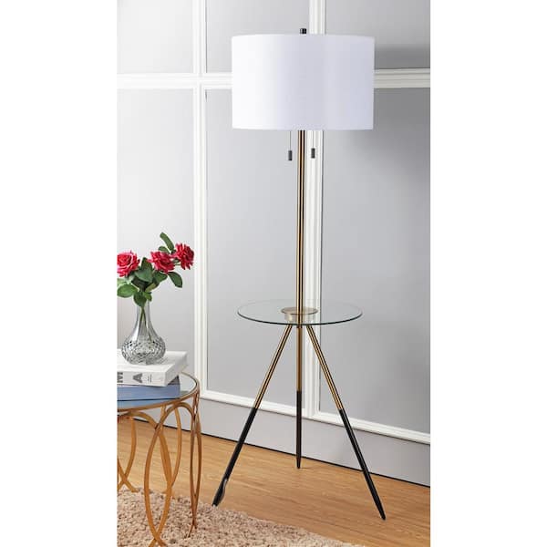 Morrison 61 in. Brass Gold/Black Floor Lamp Side Table