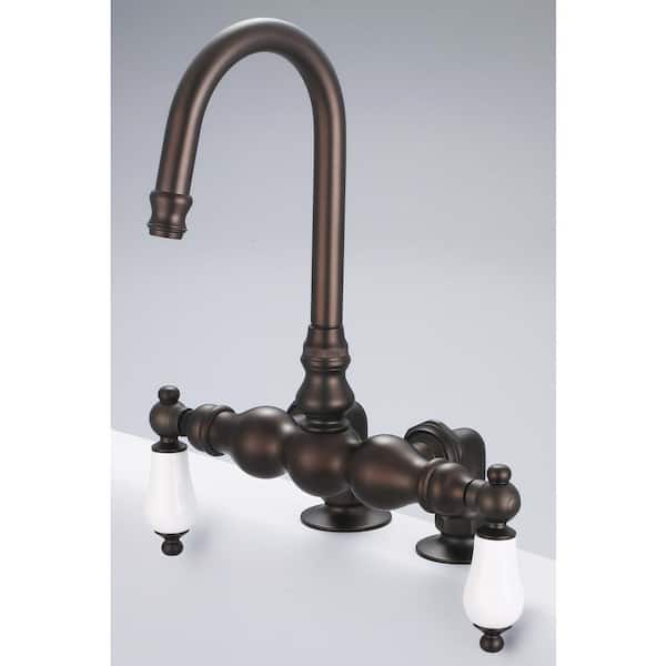 Water Creation 2-Handle Deck Mount Gooseneck Claw Foot Tub Faucet with Porcelain Lever Handles in Oil Rubbed Bronze