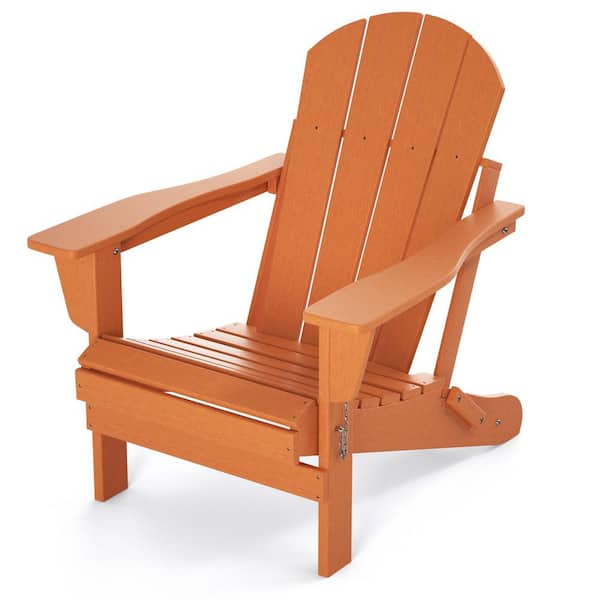 Cesicia Modern Folding Orange HDPE Plastic Patio Adirondack Chair