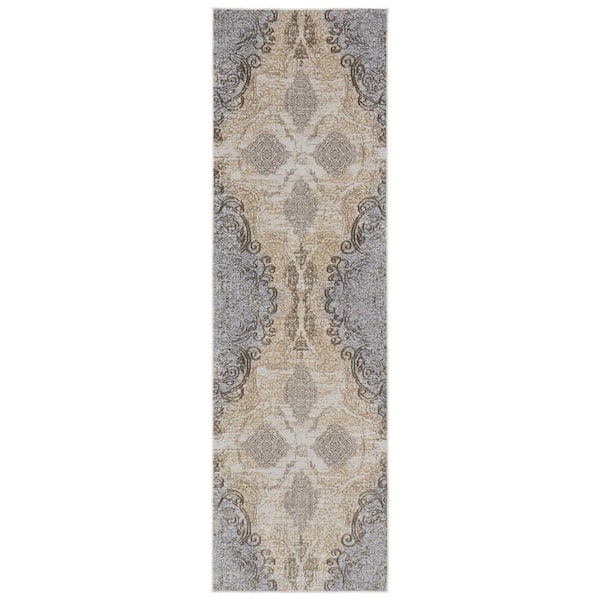 2 ft. x 8 ft. Gray and Brown Medallion Area Rug