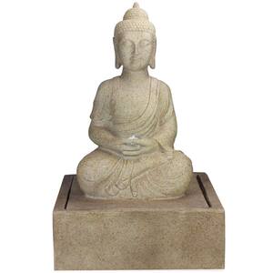 28 in. LED Lighted Praying Buddha Outdoor Patio Garden Water Fountain