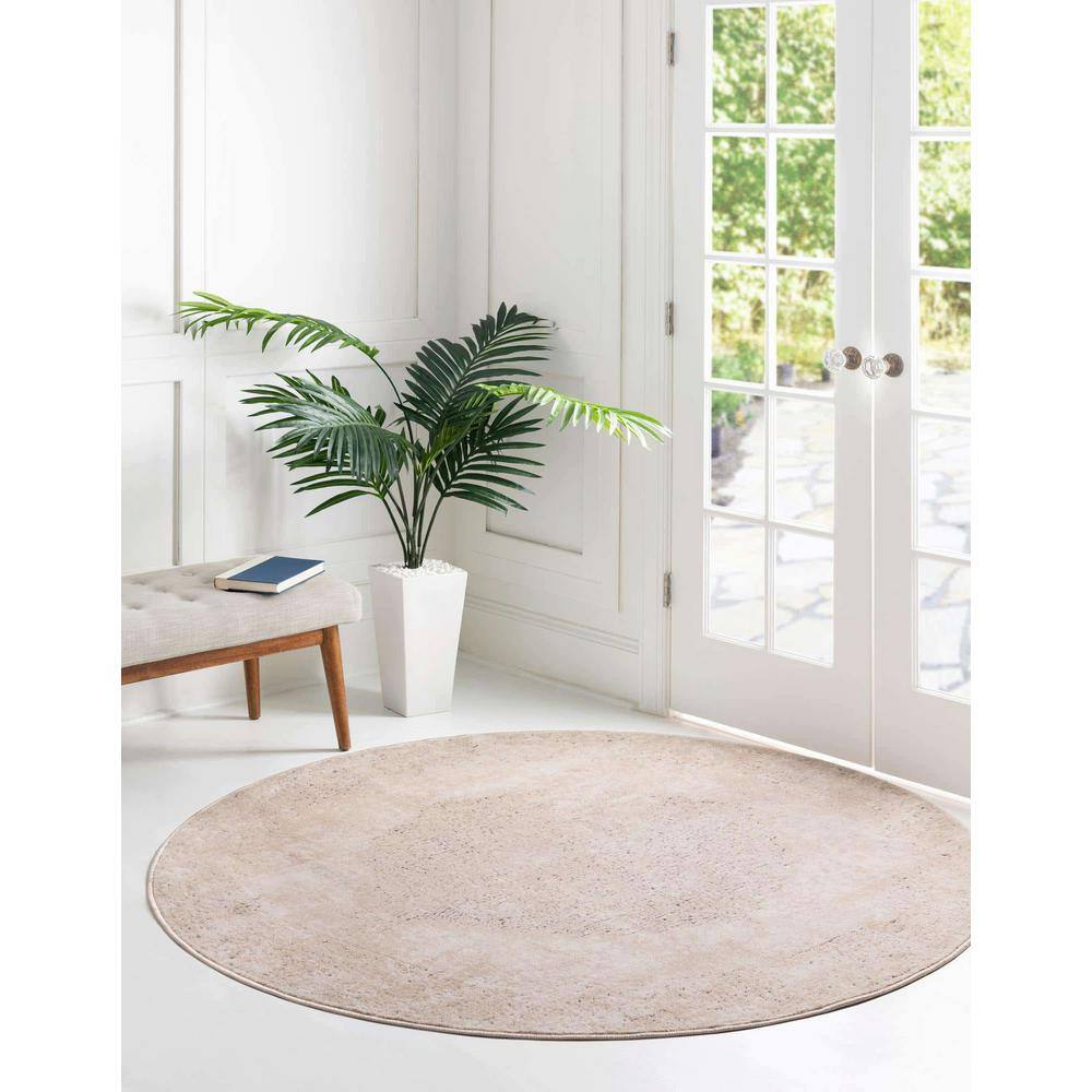 Ivory Round Polypropylene and Polyester Indoor Rug
