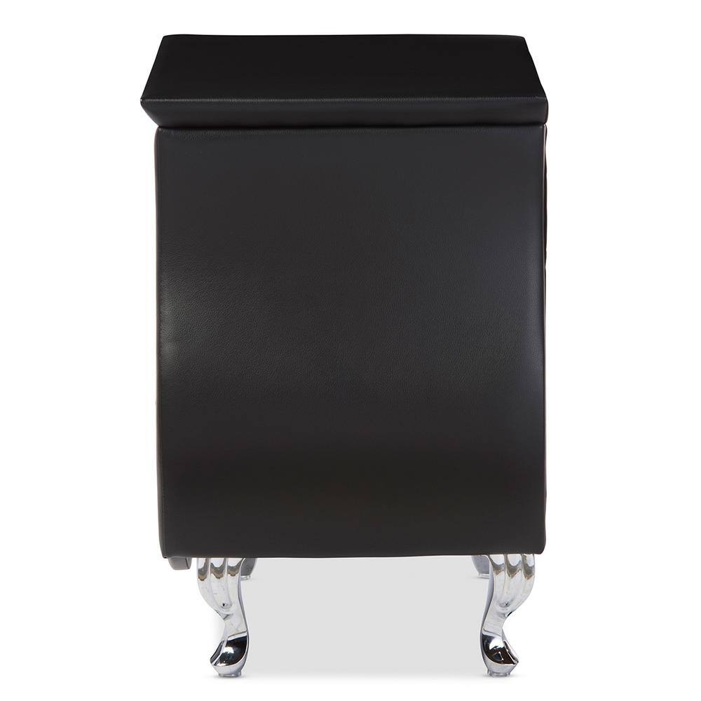 Erin 25.7" Modern Black Faux Leather 2-Drawer Nightstand