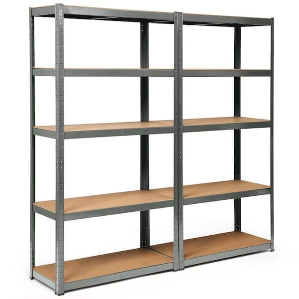 Costway 2-Pieces Gray 5-Tier Heavy Duty Steel Garage Storage Shelving Unit Adjustable 72 in.W x 72 in. H x 16 in.D