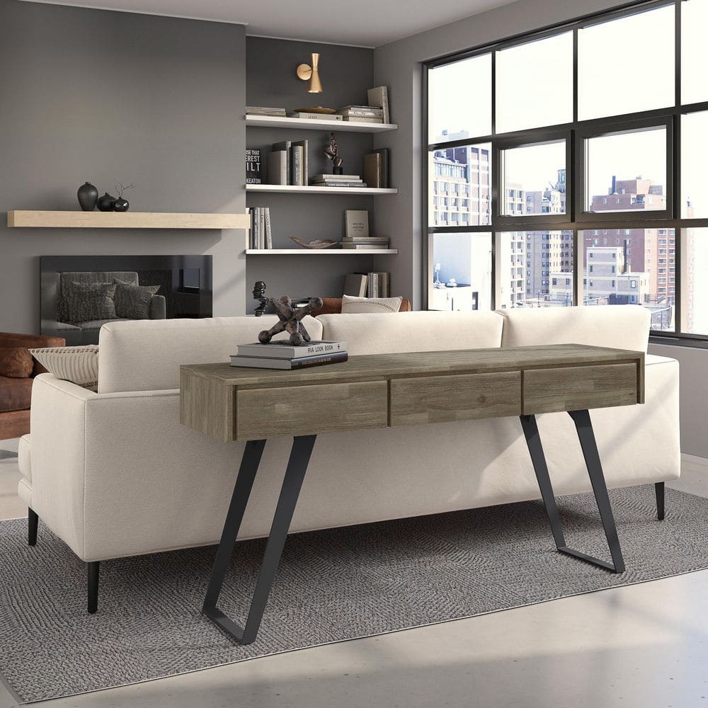 Urban Acacia & Metal 60" Console Table with Storage in Distressed Grey